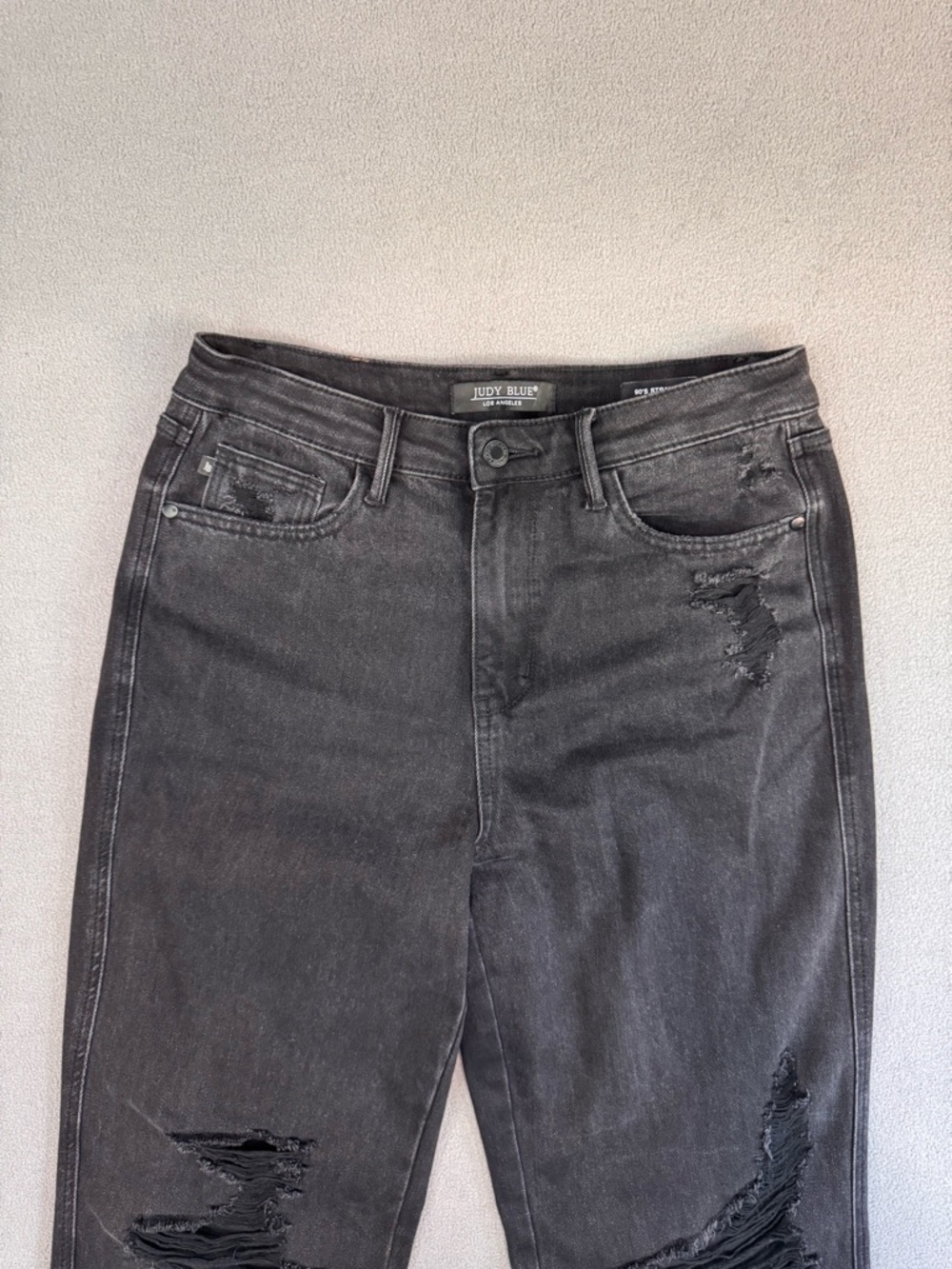 Judy Blue Charcoal Black Denim Distressed 90’s Straight Jeans, size 29 - Picture 3 of 16